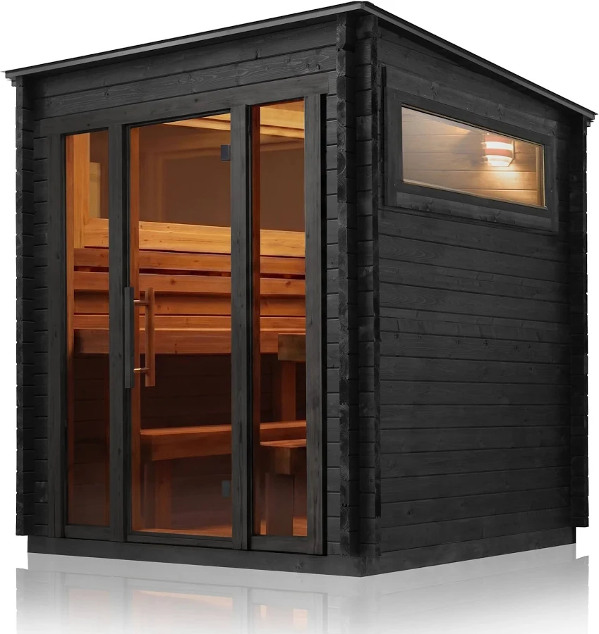 shopping (30) Scandinavian Boreal 6-Person Outdoor Cabin Sauna – ThermoWood, Glass Front - Image 1
