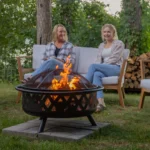 Jahidul Crossweave Round Wood-Burning Steel Outdoor Fire Pit with Screen - Image 5