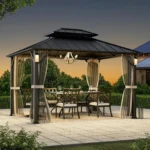 Modern Shade Hardtop Gazebo 10' X 12' With 4 Led Lights, Permanent Gazebo With Double Galvanized Steel Roof For Outdoor Backyard, Black 10'x12' - Image 2