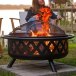 Jahidul Crossweave Round Wood-Burning Steel Outdoor Fire Pit with Screen - Image 4