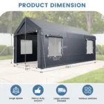 10 X 20ft Heavy Duty Carport, Portable Garage With Sidewalls, All Weather For Car, Storage & Tool Room, Grey - Image 3