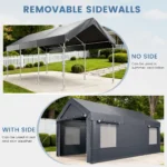 10 X 20ft Heavy Duty Carport, Portable Garage With Sidewalls, All Weather For Car, Storage & Tool Room, Grey - Image 9
