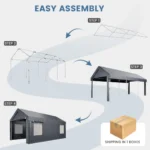 10 X 20ft Heavy Duty Carport, Portable Garage With Sidewalls, All Weather For Car, Storage & Tool Room, Grey - Image 8