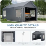 10 X 20ft Heavy Duty Carport, Portable Garage With Sidewalls, All Weather For Car, Storage & Tool Room, Grey - Image 6