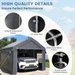 10 X 20ft Heavy Duty Carport, Portable Garage With Sidewalls, All Weather For Car, Storage & Tool Room, Grey - Image 4