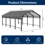 12 Ft. W X 20 Ft. D Heavy Duty Carport with Galvanized Steel Roof - Image 4