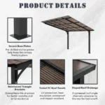 10×10 Metal Carport Canopy with Sloped PC Roof Outdoor Storage Shelter - Image 5
