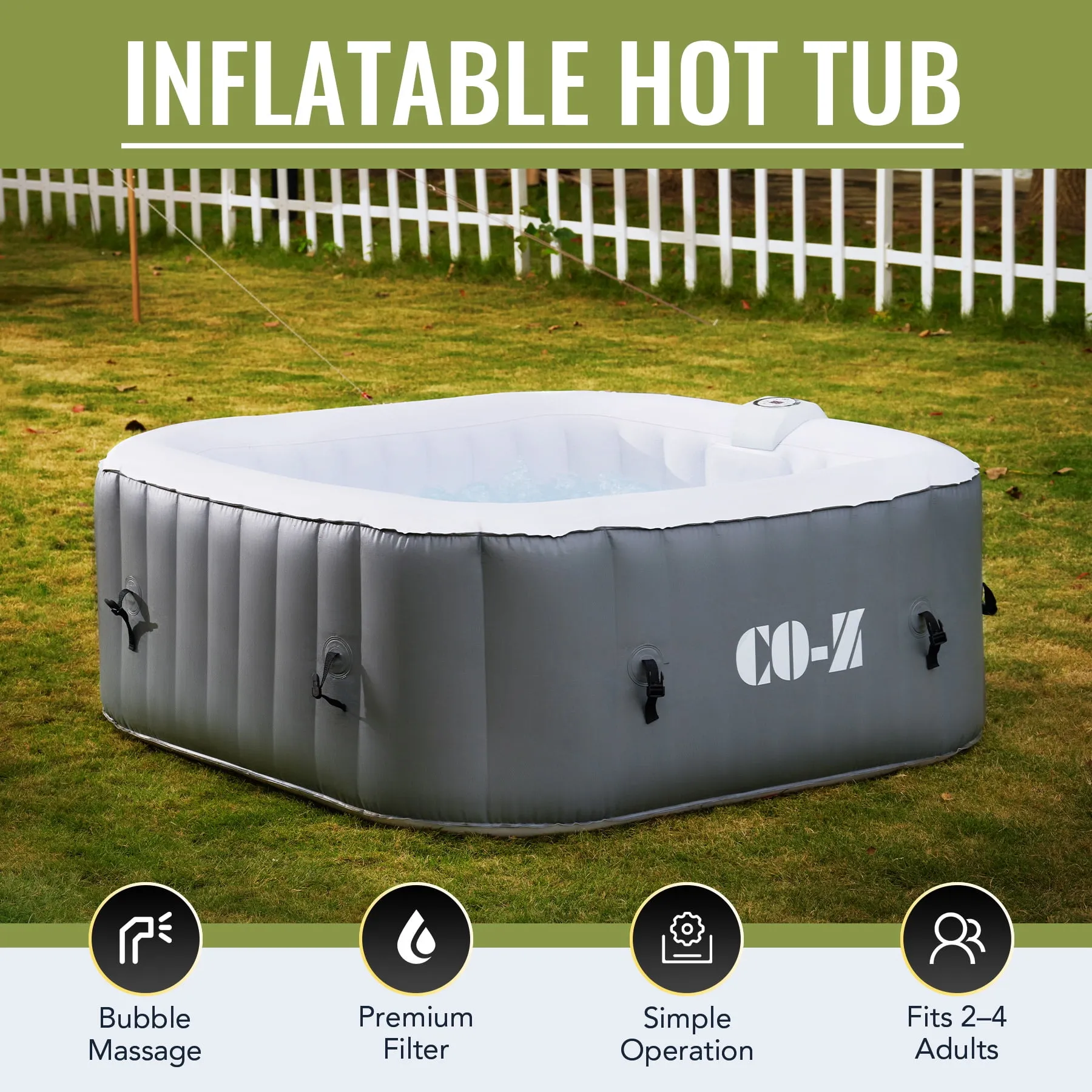 download - 2026-08-11T183021.258 Co-Z Spa Gonflable De 5 Pi Pour 4 Personnes Avec Jets De Massage Et Tous Les Accessoires Gris Gris 5x5ft - Image 1