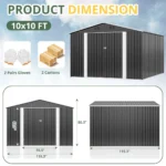 10 ft. W x 10 ft. D Outdoor Metal Storage Shed with Reinforced Steel Frame - Image 2