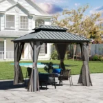 Domi Louvered 10 Ft. W x 8 Ft. D Aluminum Patio Gazebo with Overhang Slope-design Double Roof