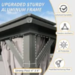 Domi Louvered 10 Ft. W x 8 Ft. D Aluminum Patio Gazebo with Overhang Slope-design Double Roof - Image 7