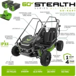 Greenworks 60v Stealth Series All-Terrain 2-Seat Electric Youth Go-Kart, 8ah Batteries And Dual Port Charger - Image 2