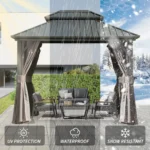 Domi Louvered 10 Ft. W x 8 Ft. D Aluminum Patio Gazebo with Overhang Slope-design Double Roof - Image 3
