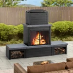 Sunjoy Outdoor Fireplace, Patio Wood Burning Steel Fireplace with Chimney