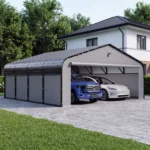 20' W x 20' D Heavy-Duty Galvanized Steel Carport with Grey Removable Sidewalls & Solar Light