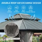 Domi Louvered 10 Ft. W x 8 Ft. D Aluminum Patio Gazebo with Overhang Slope-design Double Roof - Image 4