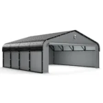 20' W x 20' D Heavy-Duty Galvanized Steel Carport with Grey Removable Sidewalls & Solar Light - Image 2