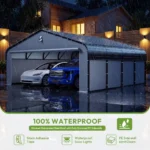 20' W x 20' D Heavy-Duty Galvanized Steel Carport with Grey Removable Sidewalls & Solar Light - Image 3