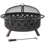 Jahidul Crossweave Round Wood-Burning Steel Outdoor Fire Pit with Screen