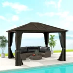 Outsunny 10' x 12' Deluxe Hardtop Gazebo with Curtains and Netting - Image 3