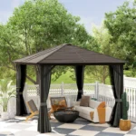 Outsunny 10' x 12' Deluxe Hardtop Gazebo with Curtains and Netting - Image 4