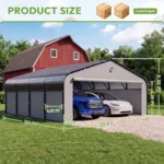 20' W x 20' D Heavy-Duty Galvanized Steel Carport with Grey Removable Sidewalls & Solar Light - Image 5