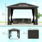 Outsunny 10' x 12' Deluxe Hardtop Gazebo with Curtains and Netting - Image 9