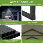 20' W x 20' D Heavy-Duty Galvanized Steel Carport with Grey Removable Sidewalls & Solar Light - Image 6