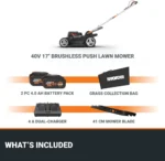 Worx 17'' Cordless Lawn Mower 2 in 1 Electric Mower Cuts to Edge - Image 5