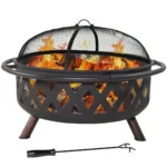 Jahidul Crossweave Round Wood-Burning Steel Outdoor Fire Pit with Screen - Image 2