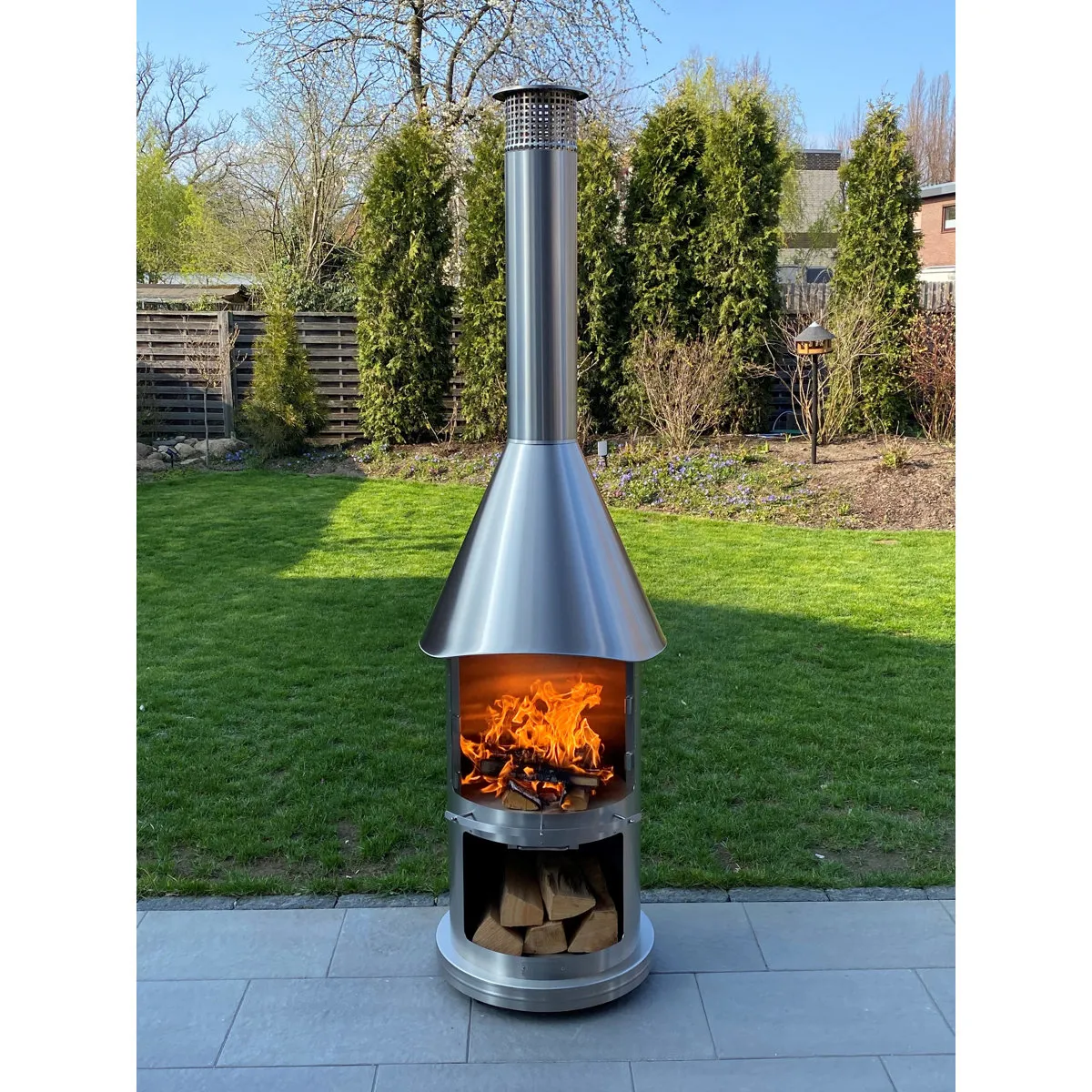 download (50) Aukland 90.6" H x 24.8" W Stainless Steel Outdoor Chiminea - Image 1