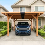 18.3 x 12.6 x 7.8 FT Solid Wood Outdoor Carport with Galvanized Steel Hardtop