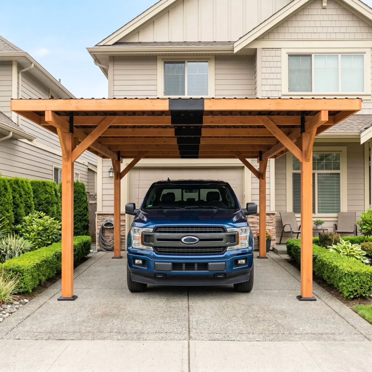 download (51) 18.3 x 12.6 x 7.8 FT Solid Wood Outdoor Carport with Galvanized Steel Hardtop - Image 1