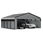 19.46 ft. W x 19.13 ft. D Heavy Duty Metal Frame Carport with Solar Lamp, Outdoor Garage Car Shelter