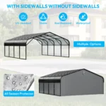 19.46 ft. W x 19.13 ft. D Heavy Duty Metal Frame Carport with Solar Lamp, Outdoor Garage Car Shelter - Image 8