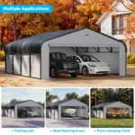 19.46 ft. W x 19.13 ft. D Heavy Duty Metal Frame Carport with Solar Lamp, Outdoor Garage Car Shelter - Image 7