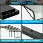 19.46 ft. W x 19.13 ft. D Heavy Duty Metal Frame Carport with Solar Lamp, Outdoor Garage Car Shelter - Image 6