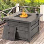 50,000 Btu Propane Fire Pit For Outdoor, 35” Square Fire Table With Lid - Image 4