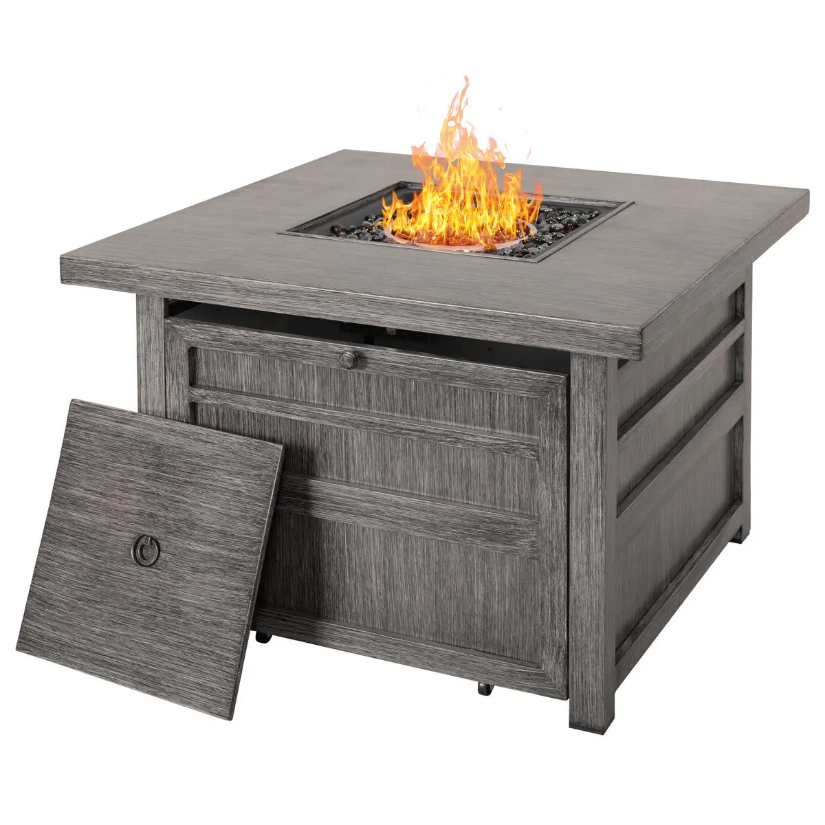download (73) 50,000 Btu Propane Fire Pit For Outdoor, 35” Square Fire Table With Lid - Image 1