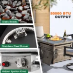 50,000 Btu Propane Fire Pit For Outdoor, 35” Square Fire Table With Lid - Image 8