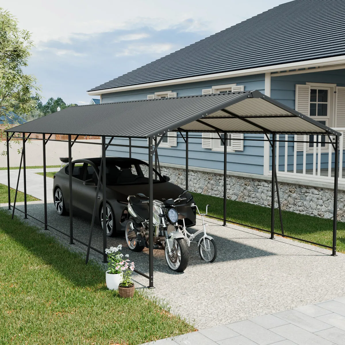 download (85) 13x26.5 Metal Heavy Duty Carport with Galvanized Steel Roof and Frame - Image 1