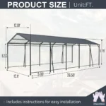 13x26.5 Metal Heavy Duty Carport with Galvanized Steel Roof and Frame - Image 7