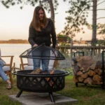 Jahidul Crossweave Round Wood-Burning Steel Outdoor Fire Pit with Screen - Image 6