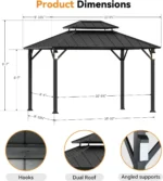 Modern Shade Hardtop Gazebo 10' X 12' With 4 Led Lights, Permanent Gazebo With Double Galvanized Steel Roof For Outdoor Backyard, Black 10'x12' - Image 3