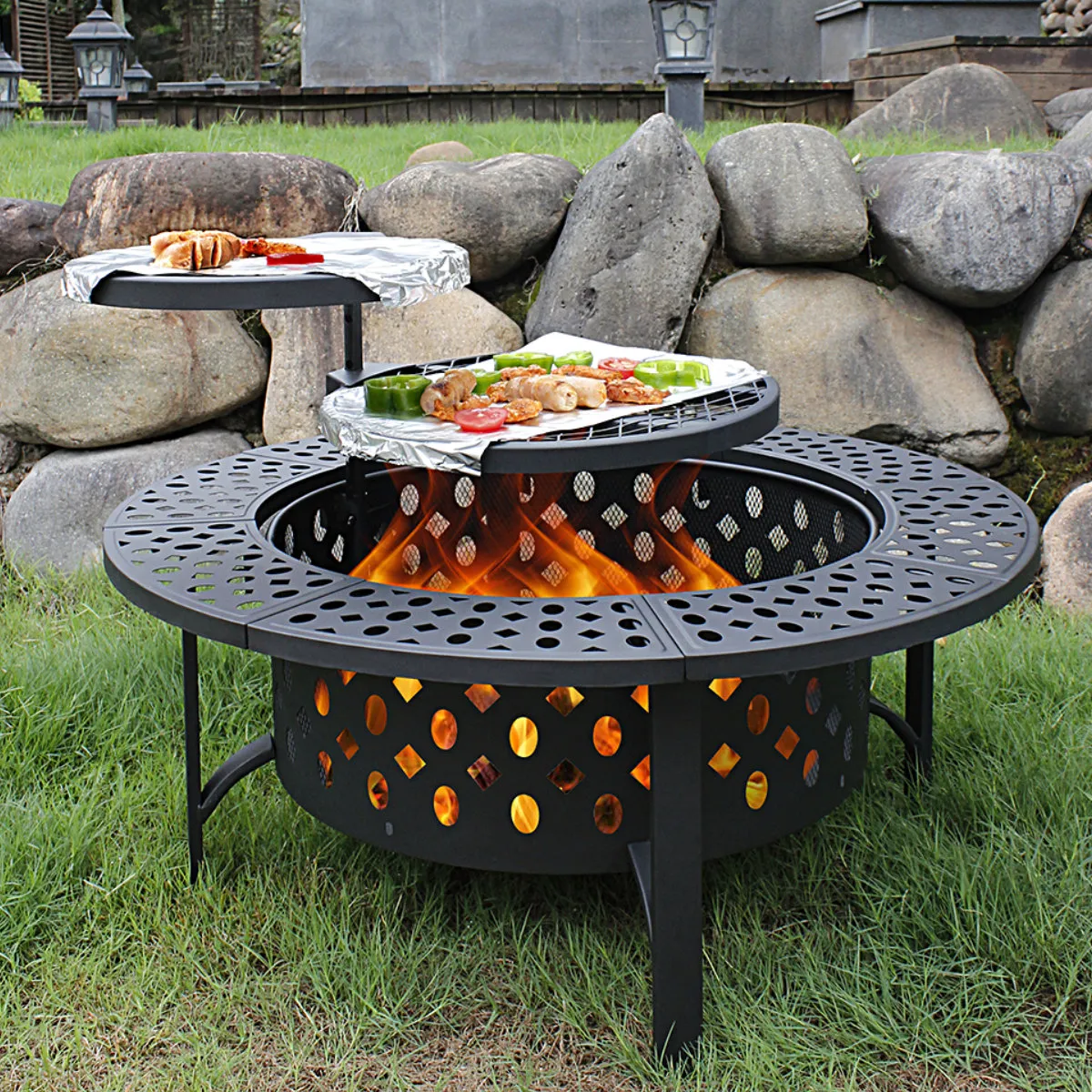 download (93) Hayler Wood Burning Outdoor Fire Pit Table with Lid Size: 28" H x 36" W x 36" D - Image 1