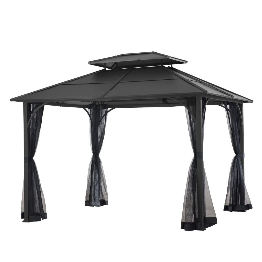 p_1001580124 Hampton Bay Farrington 10 ft. x 12 ft. Steel Hardtop Gazebo with Mosquito Netting - Image 1