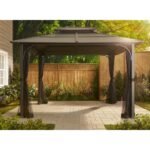 Hampton Bay Farrington 10 ft. x 12 ft. Steel Hardtop Gazebo with Mosquito Netting - Image 4