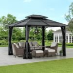 Hampton Bay Farrington 10 ft. x 12 ft. Steel Hardtop Gazebo with Mosquito Netting - Image 2