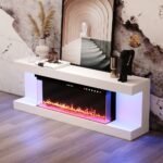 FUFU&GAGA White High-Gloss Electric Fireplace - Image 3