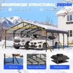 DSNAPE 20 X 20 Ft Metal Carport, Heavy Duty Car Shelter With Reinforced Steel Braces & Galvanized Steel Roof & Frame - Image 3